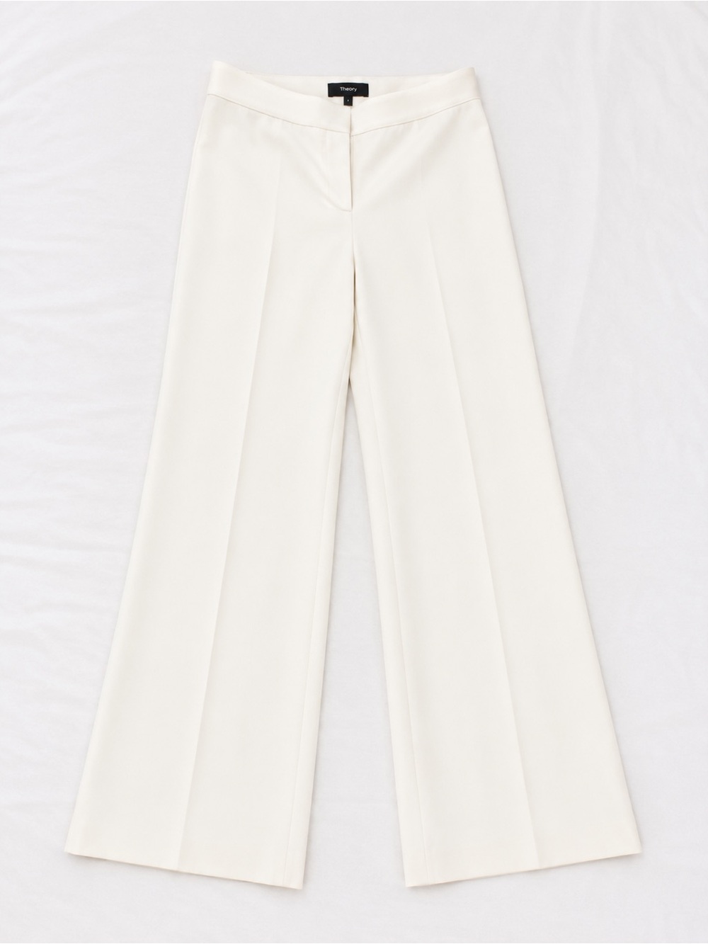 Theory Cream Wide-Leg Trousers with Front Crease
